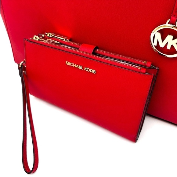 Michael Kors Gilly Large Drawstring Shoulder Tote Bag & Double Zip Wallet Red - Picture 11 of 14